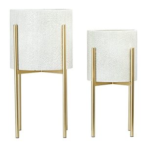 Main + Mesa Metal Planters with Stand, Set of 2