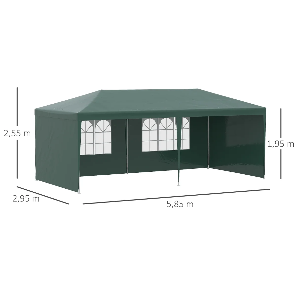 Outsunny Carpa de Jardín 6x3 m Pabellón con 4 Paredes Laterales y 2 Ventanas Visibles Anti-UV Impermeable Cenador Gazebo de Exterior con Marco de Acero para Fiestas Eventos Bodas Verde - Imagen 4