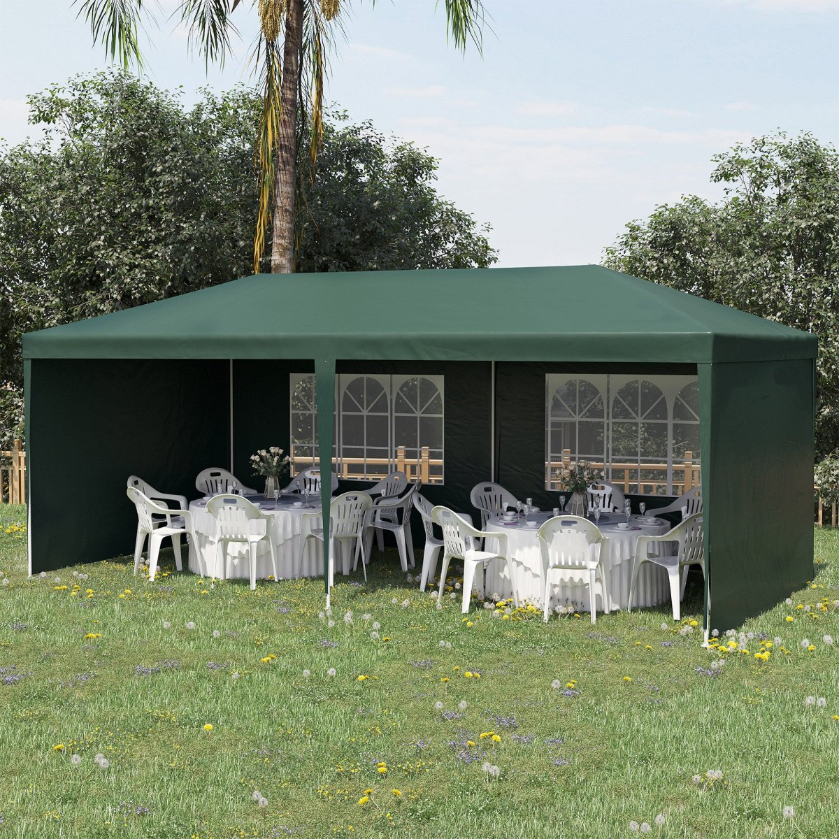 Outsunny Carpa de Jardín 6x3 m Pabellón con 4 Paredes Laterales y 2 Ventanas Visibles Anti-UV Impermeable Cenador Gazebo de Exterior con Marco de Acero para Fiestas Eventos Bodas Verde - Imagen 3