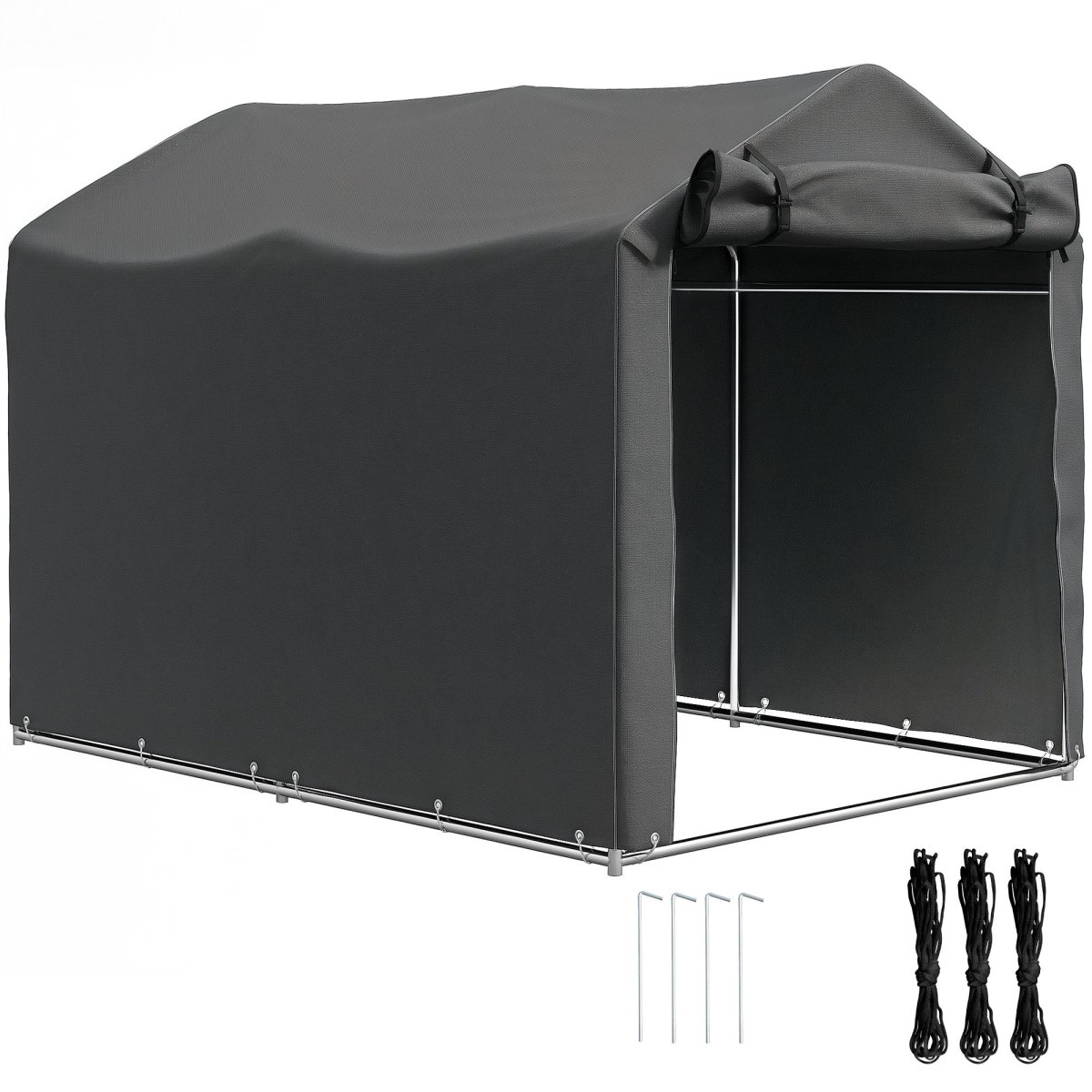 Outsunny Carpa de Jardín Exterior para Herramientas Bicicletas 2,2x1,57x1,65 m, Cobertizo Exterior con Puerta Desmontable con Cremallera, Impermeable, Anti-UV, Garaje Portátil, Gris Oscuro - Imagen 2