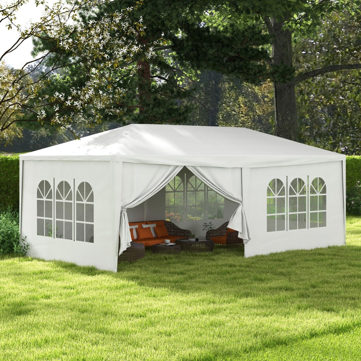 Outsunny Carpa de Jardín 6x3 m Cenador Desmontable de Exterior con 4 Ventanas 2 Puertas con Cremallera 6 Paredes Laterales e Impermeable Pabellón para Terraza Patio Playa Blanco - Imagen 3