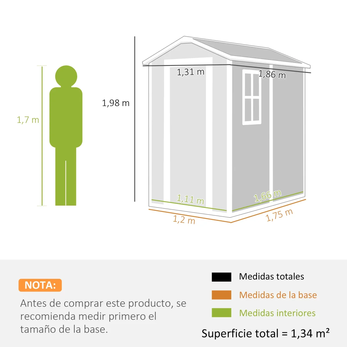 Outsunny Caseta de Jardín Exterior, 2,1 m², 131x186x198 cm, Cobertizo de Jardín Exterior con Suelo, Puerta con Cerradura, Ventana y 2 Ventilaciones, para Almacenamiento de Herramientas, Gris - Imagen 4