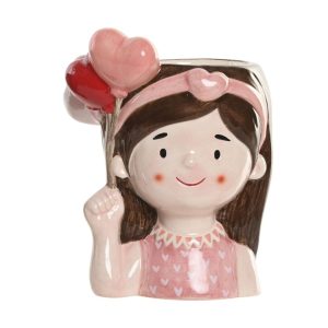 MACETERO CERÁMICA BUSTO CHICA GLOBOS ROSA