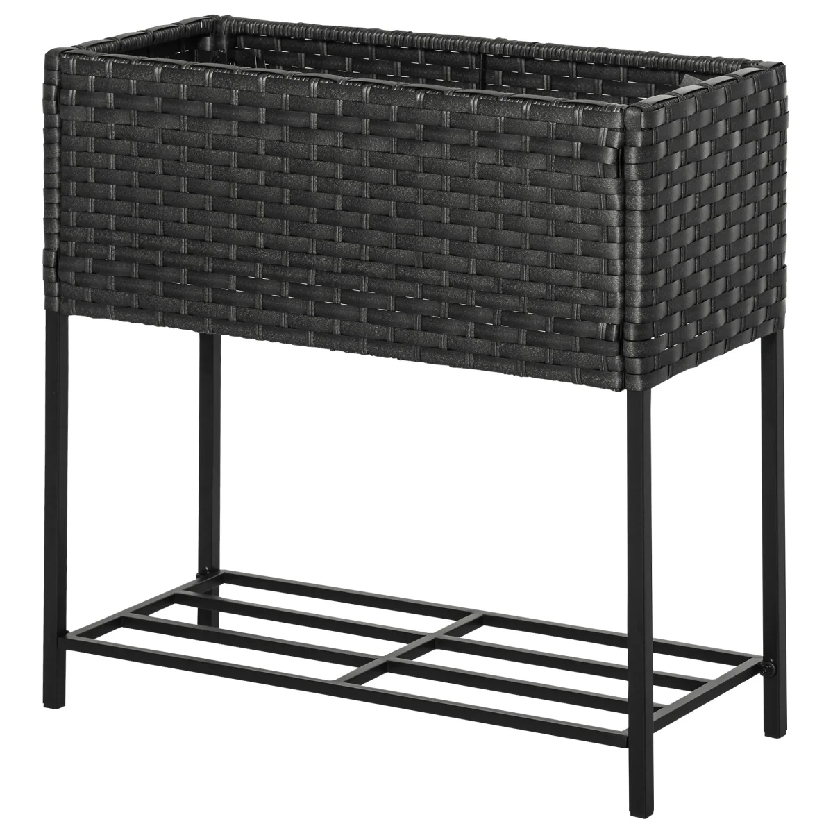 Outsunny Soporte para Jardinera Exterior para Huerto Urbano Mesa de Cultivo Jardinera Rectangular sin Fondo con Estante y Patas para Jardineras Macetas Tiestos 70x30x72 cm Gris y Negro - Imagen 2