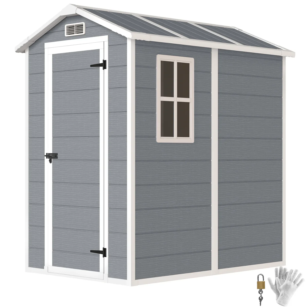 Outsunny Caseta de Jardín Exterior, 2,1 m², 131x186x198 cm, Cobertizo de Jardín Exterior con Suelo, Puerta con Cerradura, Ventana y 2 Ventilaciones, para Almacenamiento de Herramientas, Gris - Imagen 2